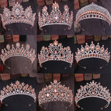 Rose Peach Crystal Rhinestone Wedding Hair Accessories Tiara Crown