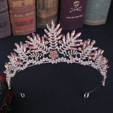 Rose Peach Crystal Rhinestone Tiara Wedding Hair Accessories