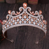 Rose Peach Crystal Rhinestone Wedding Hair Accessories Tiara Crown