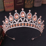 Rose Peach Crystal Rhinestone Tiara Wedding Hair Accessories