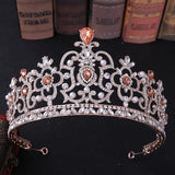 Rose Peach Crystal Rhinestone Tiara Wedding Hair Accessories