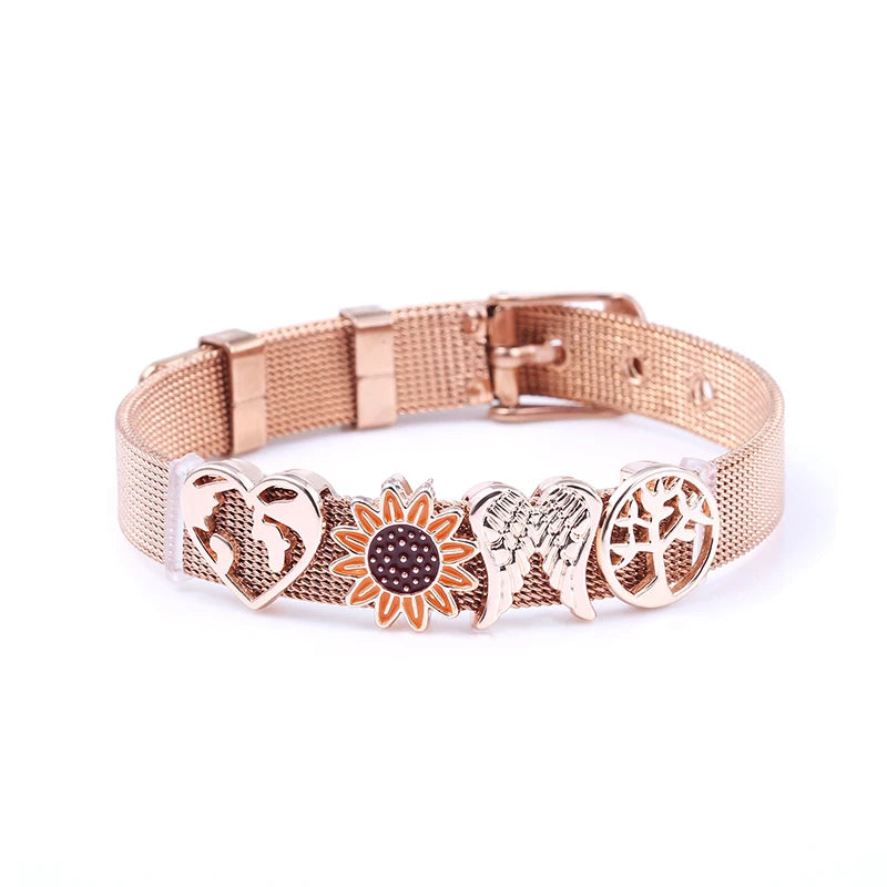 Rose Charm Mesh Bracelet Animal Fruit Beaded Bangle