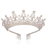 Rose Silver Tiara Crowns With Combs Colorful Crystal Diadems