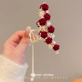 Rose Tassel Hair Claws Crystal Hair Clip for Girls