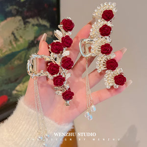 Rose Tassel Hair Claws Crystal Hair Clip for Girls