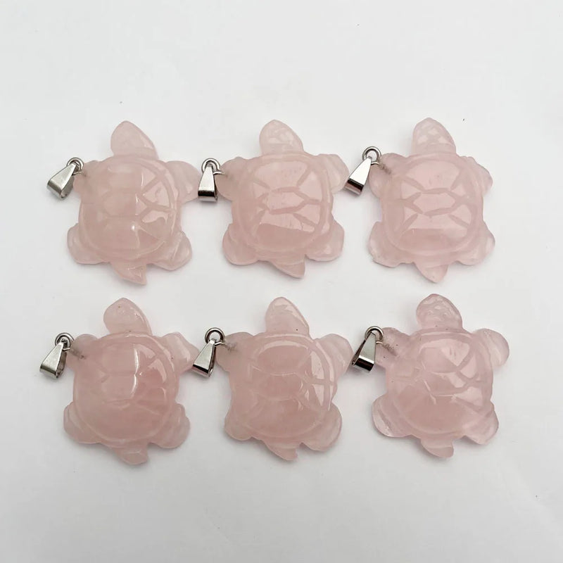 Rose Quartz Turtle Gem Stone Pendant Tortoise Charms Necklace