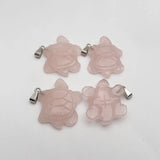 Rose Quartz Turtle Gem Stone Pendant Tortoise Charms Necklace