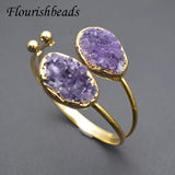 Amethyst Drusy Quartz Bangle Bracelet Adjustable
