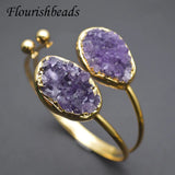 Amethyst Drusy Quartz Bangle Bracelet Adjustable