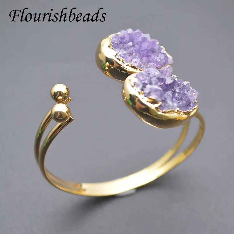 Amethyst Drusy Quartz Bangle Bracelet Adjustable