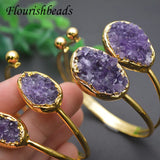 Amethyst Drusy Quartz Bangle Bracelet Adjustable