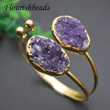 Amethyst Drusy Quartz Bangle Bracelet Adjustable