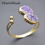 Amethyst Drusy Quartz Bangle Bracelet Adjustable