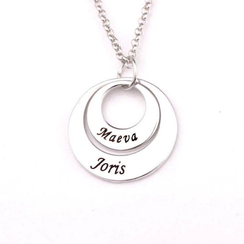 Round Charm Necklace with 2 Names, Perfect Gift for And