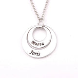 Round Charm Necklace with 2 Names, Perfect Gift for And
