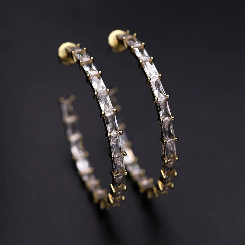 Sparkling CZ Stone Hoop Earrings for Women