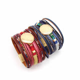 Metal Charm Leather Bracelet Women Chain Wrap Bangles Female Jewelry