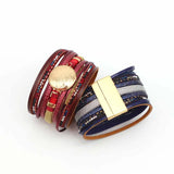 Metal Charm Leather Bracelet Women Chain Wrap Bangles Female Jewelry