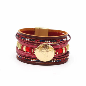 Metal Charm Leather Bracelet Women Chain Wrap Bangles Female Jewelry