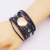 Metal Charm Leather Bracelet Women Chain Wrap Bangles Female Jewelry