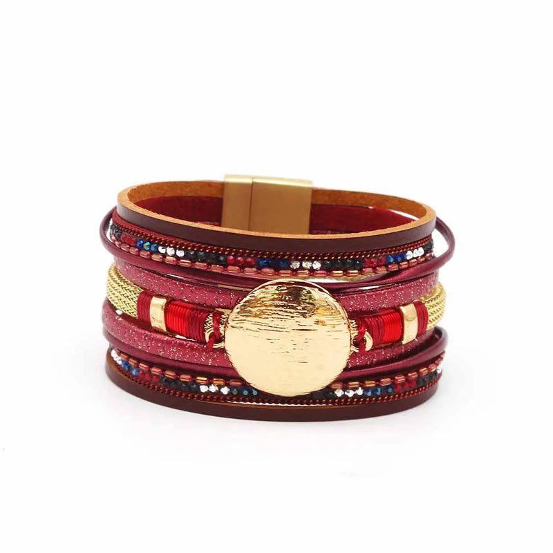 Metal Charm Leather Bracelet Women Chain Wrap Bangles Female Jewelry