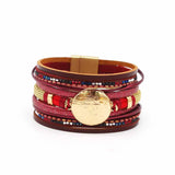 Metal Charm Leather Bracelet Women Chain Wrap Bangles Female Jewelry