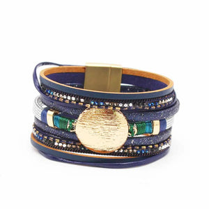 Metal Charm Leather Bracelet Women Chain Wrap Bangles Female Jewelry