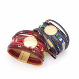 Metal Charm Leather Bracelet Women Chain Wrap Bangles Female Jewelry