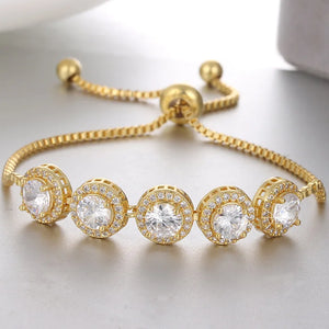 Adjustable Round CZ Rhinestone Chain Bracelet Crystal Bangles Gift