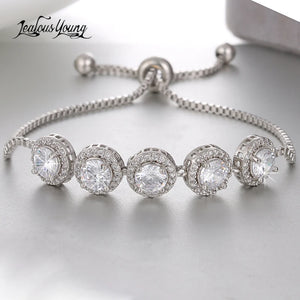 Adjustable Round CZ Rhinestone Chain Bracelet Crystal Bangles Gift