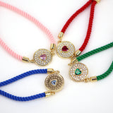 Round Shape CZ Zircon Bangles Bracelet For Women Girls Bohemia Rope Bracelets