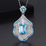 Ruby Aquamarine Square Pendant Necklace Vintage Jewelry Gift