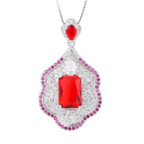 Ruby Aquamarine Square Pendant Necklace Vintage Jewelry Gift