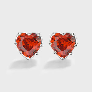 Ruby Heart Shape Silver Stud Earrings Red Octopus Gift