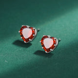 Ruby Heart Shape Silver Stud Earrings Red Octopus Gift