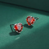 Ruby Heart Shape Silver Stud Earrings Red Octopus Gift