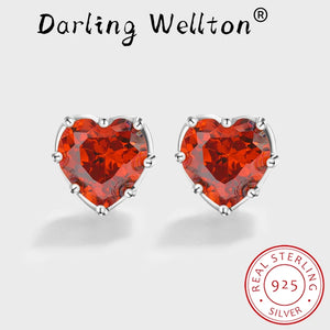 Ruby Heart Shape Silver Stud Earrings Red Octopus Gift