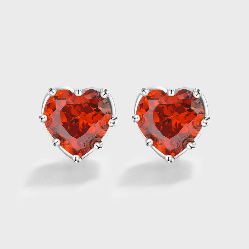Ruby Heart Shape Silver Stud Earrings Red Octopus Gift