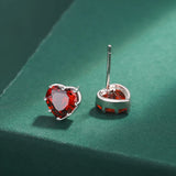 Ruby Heart Shape Silver Stud Earrings Red Octopus Gift