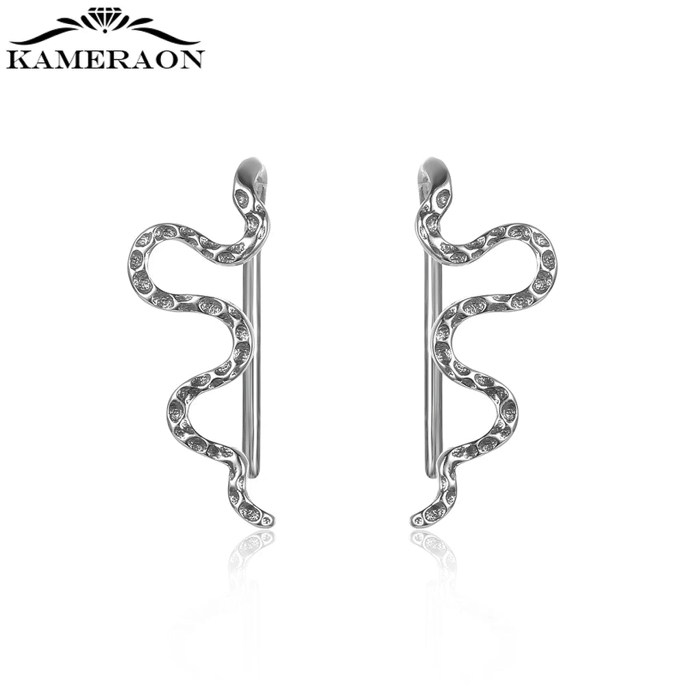 S925 Punk Long Snake Earrings Retro Personality Stud Earrings For Women