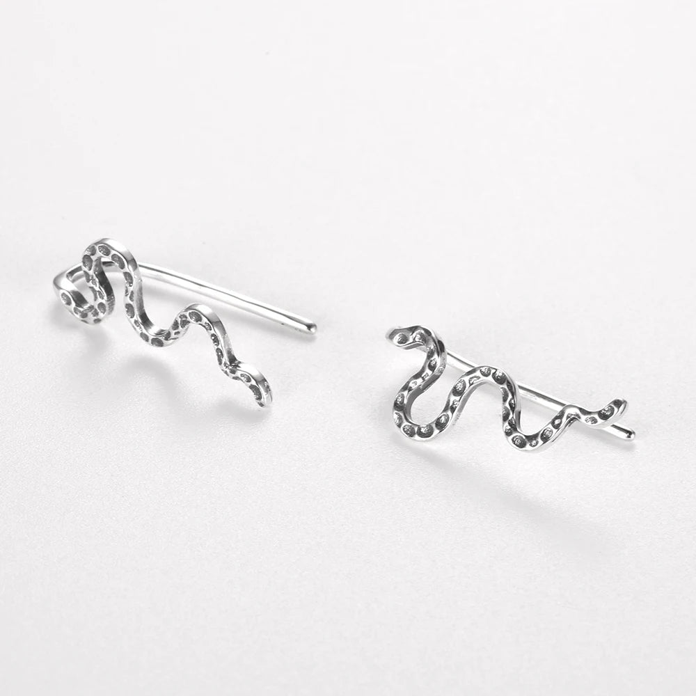 S925 Punk Long Snake Earrings Retro Personality Stud Earrings For Women