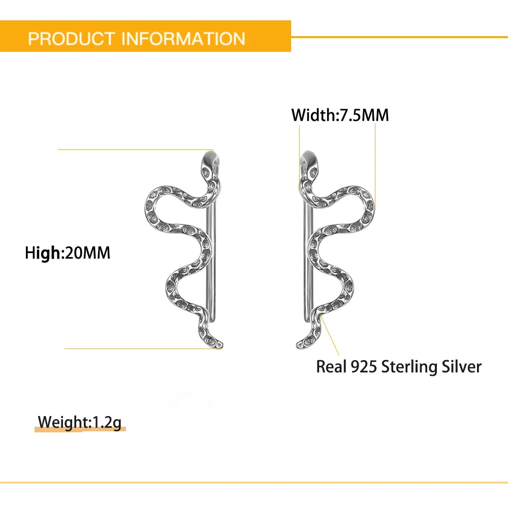 S925 Punk Long Snake Earrings Retro Personality Stud Earrings For Women