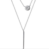 S925 Silver Double Long Charm Pendant Necklace Crystal Romantic Style