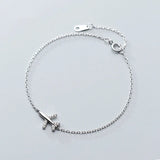 Sterling Silver Bracelet w/ Zircon Airplane Pendant for Women