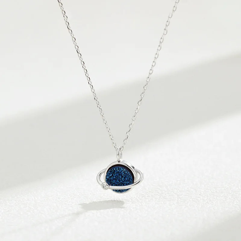 Sterling Silver Crystal Cluster Planet Necklace Glaze Starry Sky Necklace