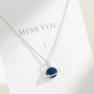 Sterling Silver Crystal Cluster Planet Necklace Glaze Starry Sky Necklace
