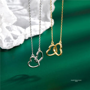 S925 Double Love Pendant Necklaces Women Sterling Silver Clavicle Chain Jewelry