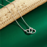 S925 Double Love Pendant Necklaces Women Sterling Silver Clavicle Chain Jewelry