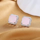 S925 Sterling Silver Pink Zircon Earrings for Women