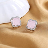 S925 Sterling Silver Pink Zircon Earrings for Women